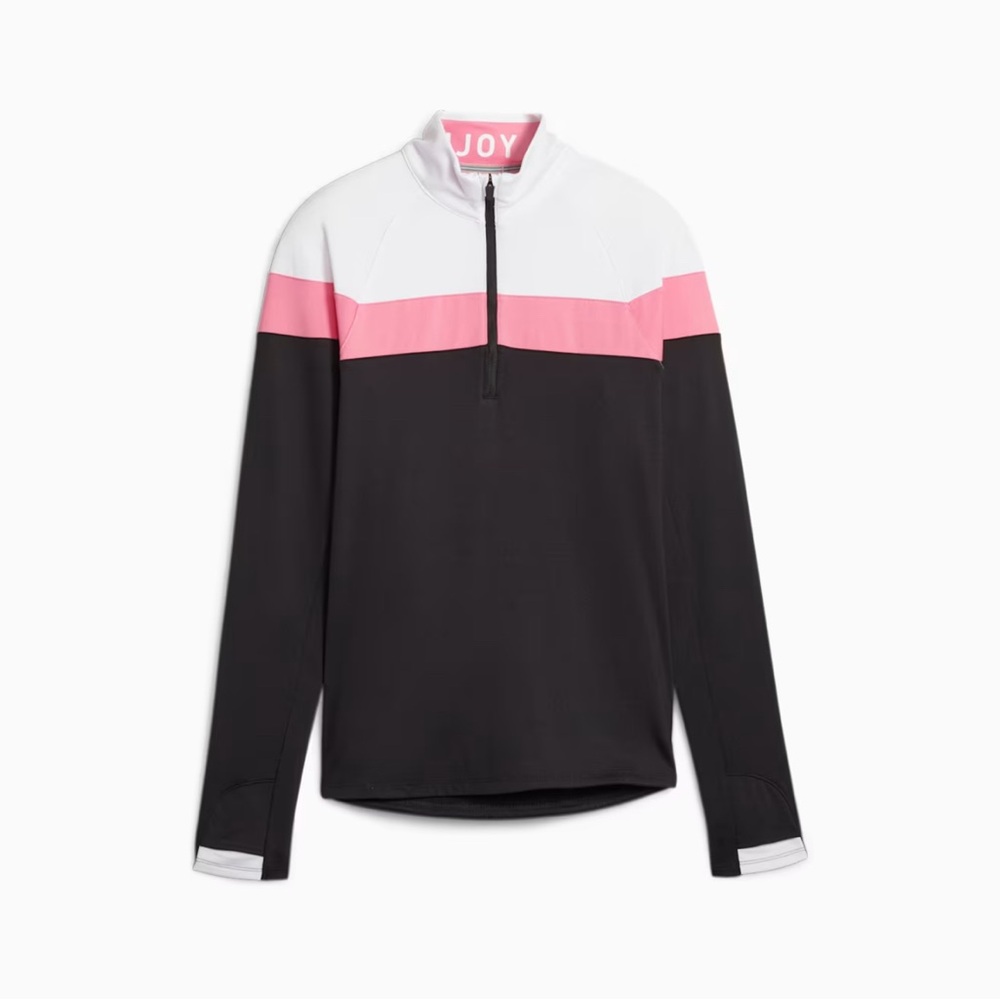 Puma Women's Golf Lightweight Quarter-Zip in black-strawberry burst: Size Large